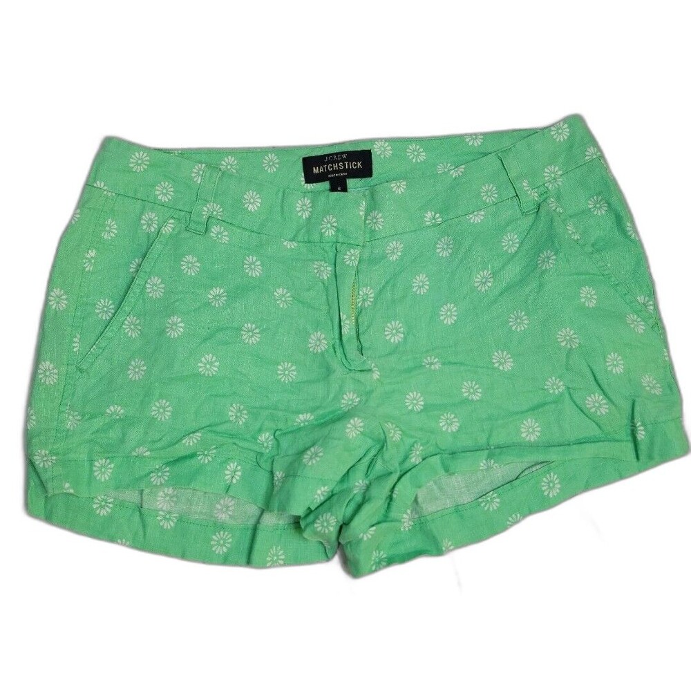 J. Crew Matchstick 100% Linen Green White Floral Shorts sz 6 Casual Lightweight